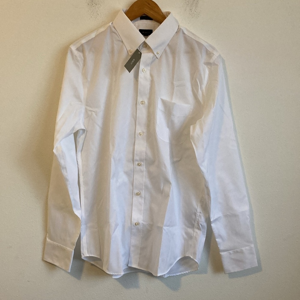 J crew Mens Bowery wrinkle-free dress shirt with point collar Medium White color